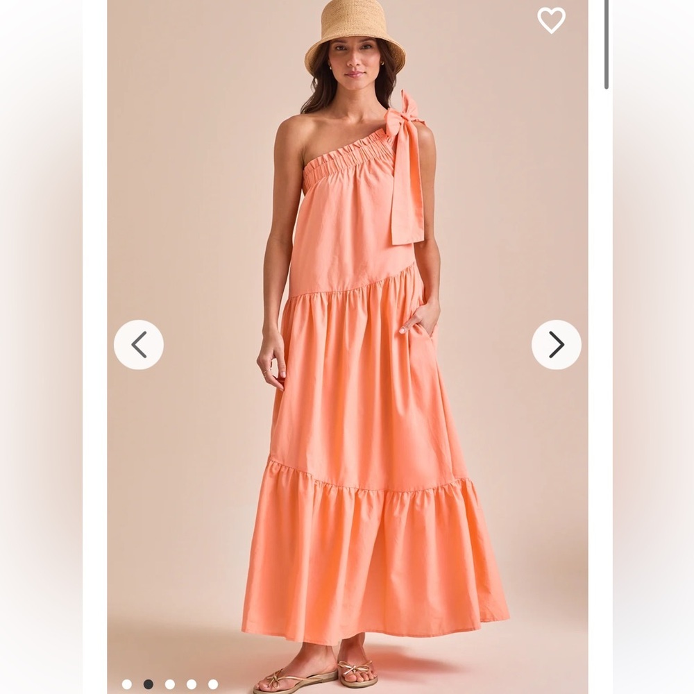 Altar'd State Coral One-Shoulder Tiered Maxi Dress